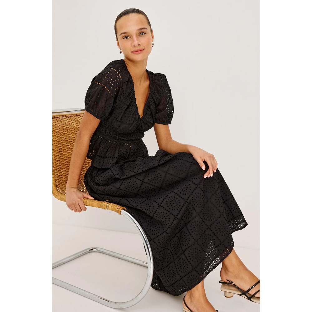 Rails Dax Skirt Women Small Black Grid Embroidery Eyelet Maxi Elastic Waist